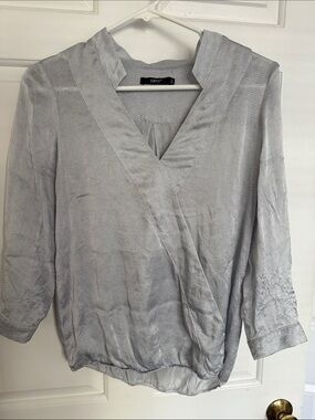 Silk Light Gray Wrap-Front Simple Brand Blouse